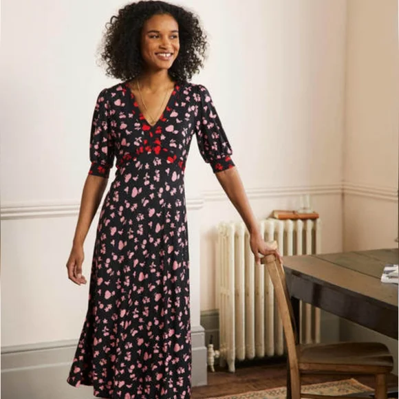 green emerald velvet dress Elena Tiered Cotton Midi Dress-Blue, Ornamental Floral main image 1